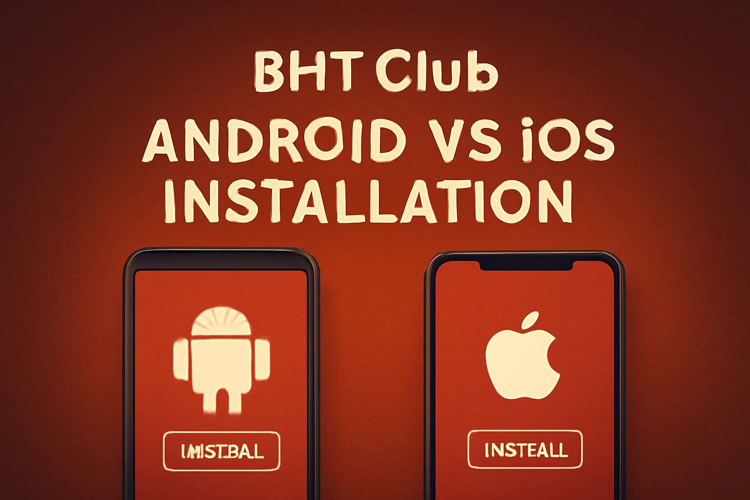 Visual representation of BHT Club installation guide for Android and iOS.