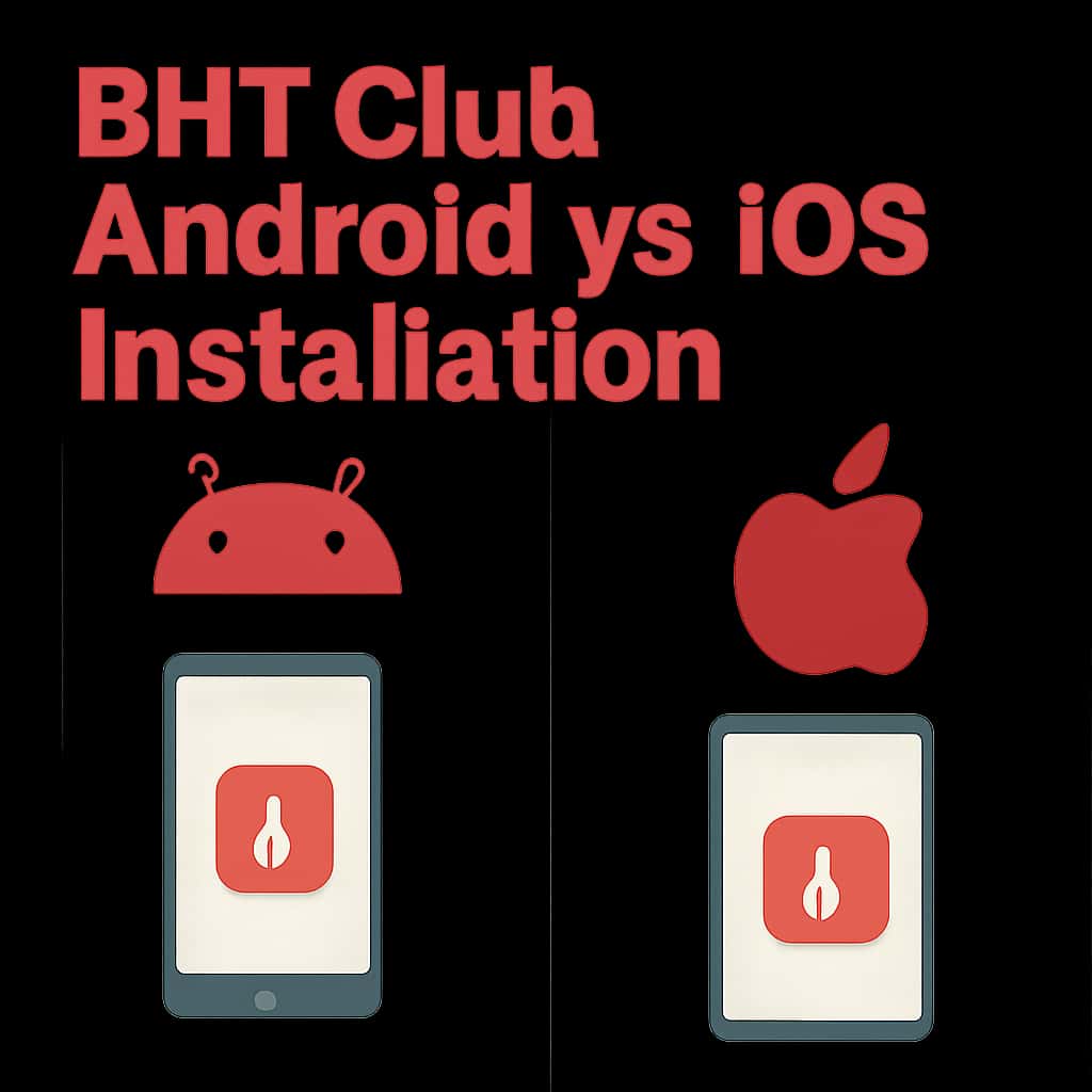 Illustration detailing the installation steps for BHT Club on different platforms.