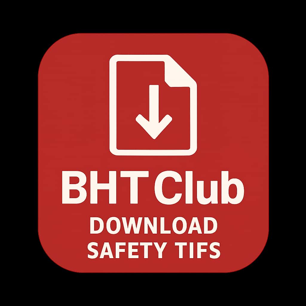 A badge illustrating BHT Club Download Safety Tips.