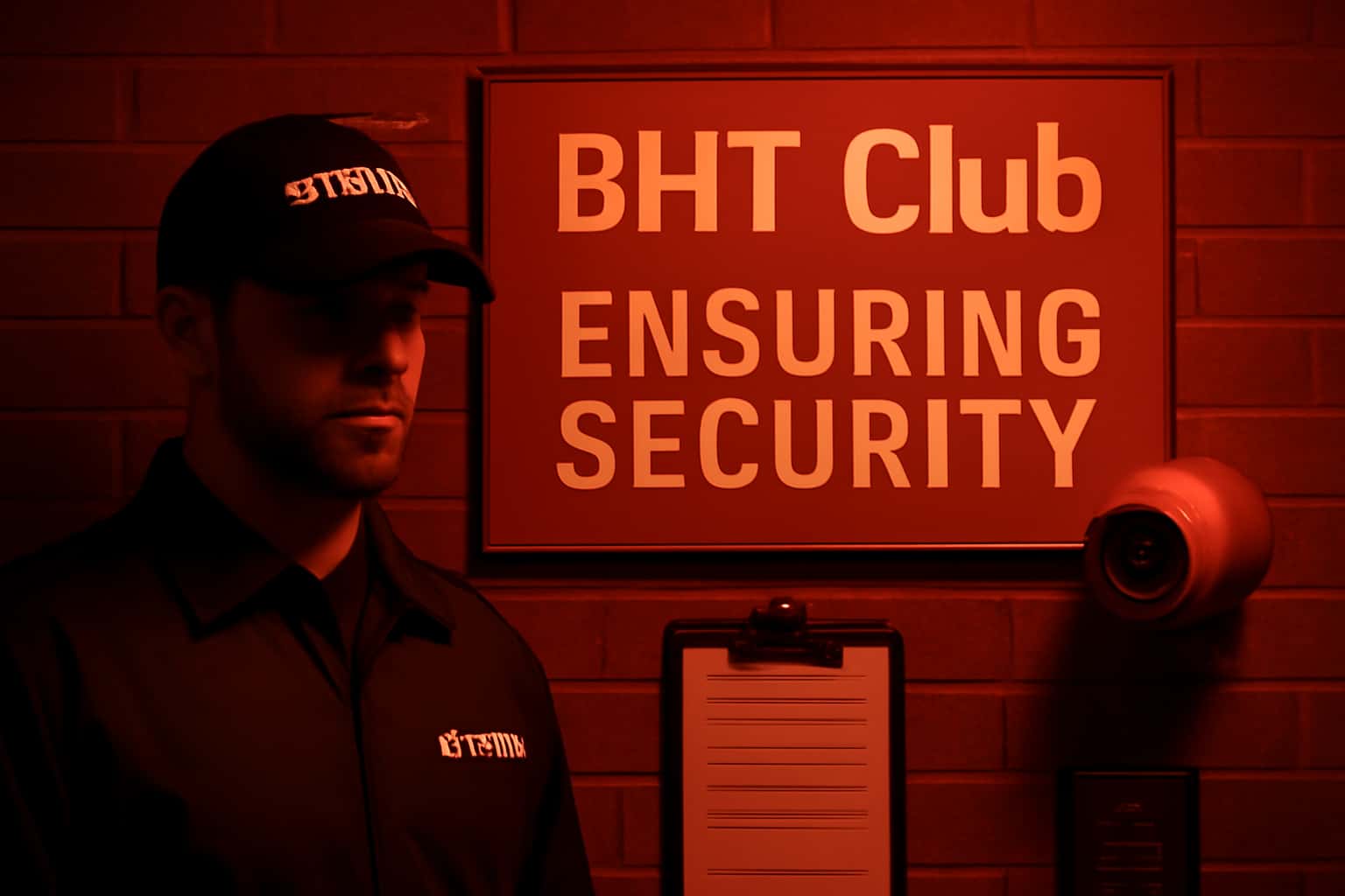An informative scene about BHT Club security with prominent text.